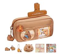 Generisch Capybara - Jolie trousse à crayons - Motif animal - Grande trousse multicouche - Avec autocollants et aiguilles pour fournitures scolaires - Organiseur de papeterie pour étudiants