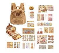 Generisch Capybara Stationery Kit sac à dos en peluche de 37 cm | Organiseur mignon pour stylos - Sac de papeterie en peluche avec carnets, autocollants, stylos et accessoires pour l'école, l'étude