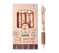 Generisch Capybara Stationery Lot de 6 stylos rétractables en forme d'animal - 0,5 mm - Marque-page mécanique à séchage rapide pour journalisation