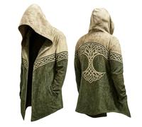 Generisch Cardigan à capuche pour homme de style viking - Veste d'hiver en polaire Teddy avec broderie arbre de vie - Veste Sherpa chaude et douillette pour l'extérieur et les loisirs, Style_b01 vert