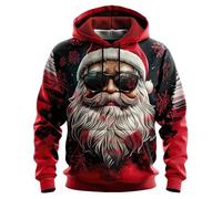 Generisch Cardigan à capuche pour homme - Pull à capuche de Noël pour homme avec impression 3D et motif Père Noël - Débardeur avec bustier intégré, rouge, S