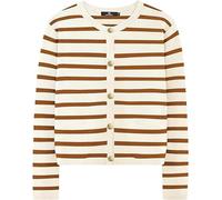 Generisch Cardigan à col rond pour femme avec motif à rayures de bloc de couleur, cardigan à manches longues avec boutons dorés, pull en tricot décontracté, Crème caramel, S