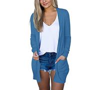 Generisch Cardigan à manches longues pour femme - Cardigan ouvert sur le devant et poches Plumeau décontracté Cardigan léger, bleu, XL