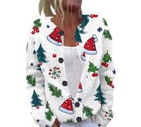 Generisch Cardigan de Noël pour femme - Imprimé flocon de neige - Avec col rond - Boutonnière - Manteau tricoté doux et laid - Tenue de Noël - Pour adolescentes et filles, Blanc., M