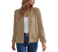 Generisch Cardigan décontracté pour femme avec fermeture éclair comme manteau léger à col montant pour les activités de loisirs quotidiennes et les aventures en plein air, kaki, XXL