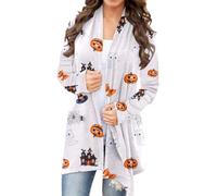 Generisch Cardigan d'Halloween pour femme avec motif mignon - Cardigan léger et ouvert avec fantômes et citrouilles - Couvre-lit décontracté pour la saison d'automne, Style_h01 Gris, L