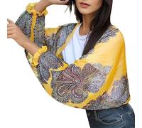 Generisch Cardigan élégant pour femme avec manches de soleil, gants de bras, mince, manches longues, soie glacée, écharpe extra, jaune, taille unique