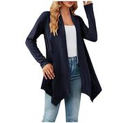 Generisch Cardigan élégant pour femme - Couleur unie - Cardigan long - Ouvert - Boléro long - Veste d'été ample à manches longues - Veste légère - Mode d'extérieur pour femme, Marine, XXL