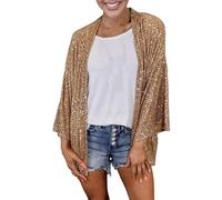 Generisch Cardigan en alpaga ample à paillettes haut jambe large, couleur unie, ouvert sur le devant robes de cérémonie de jeunesse, or, L