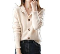 Generisch Cardigan en cachemire vintage avec boutonnière et manches longues pour femme style Harajuku avec col montant doux et ouvert sur le devant, beige, S