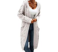 Generisch Cardigan en grosse maille pour femme - Long cardigan avec capuche - Pull en tricot - Pull à manches longues - Cardigan long, Blanc., XXL