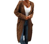 Generisch Cardigan en grosse maille pour femme - Long cardigan avec capuche - Pull en tricot - Pull à manches longues - Cardigan long, marron, XXL