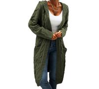 Generisch Cardigan en grosse maille pour femme - Long cardigan avec capuche - Pull en tricot - Pull à manches longues - Cardigan long, vert, XXL