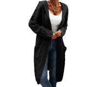 Generisch Cardigan en grosse maille pour femme - Long cardigan avec capuche - Pull en tricot - Pull à manches longues - Cardigan long, Noir , L