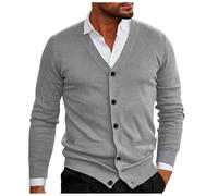Generisch Cardigan en tricot pour homme avec col en V, boutonnière, uni, décontracté, confortable, veste d'affaires tendance, GY2., M