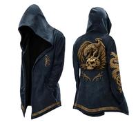 Generisch Cardigan en tricot pour homme, mythologie nordique médiévale, cardigan à capuche mi-long pour veste de moto élégante, manteau avec design, Marine, L