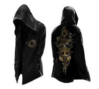 Generisch Cardigan en tricot pour homme, mythologie nordique médiévale, cardigan à capuche mi-long pour veste de moto élégante, manteau avec design, Noir , L