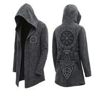 Generisch Cardigan en tricot pour homme, mythologie nordique médiévale, cardigan à capuche mi-long pour veste de moto élégante, manteau avec design, gris, L