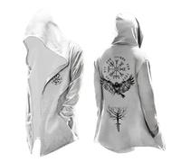 Generisch Cardigan en tricot pour homme - Sweat à capuche - Veste de moto médiévale - Manches longues - Coupe ample - Streetwear - Pour tous les jours - Toutes les saisons, Blanc., XL