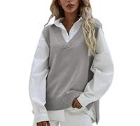 Generisch Cardigan Femme Noir Laine Femme Casual Sans Manches Col en V Tricoté Côtelé Fendu Pull Gilet Chemisier Pull Pull Gilet Blouse Pull Débardeurs Femmes Tricot, gris, taille unique
