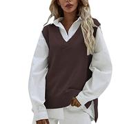 Generisch Cardigan Femme Noir Laine Femme Casual Sans Manches Col en V Tricoté Côtelé Fendu Pull Gilet Chemisier Pull Pull Gilet Blouse Pull Débardeurs Femmes Tricot, café, taille unique