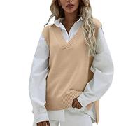 Generisch Cardigan Femme Noir Laine Femme Casual Sans Manches Col en V Tricoté Côtelé Fendu Pull Gilet Chemisier Pull Pull Gilet Blouse Pull Débardeurs Femmes Tricot, kaki, taille unique