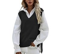 Generisch Cardigan Femme Noir Laine Femme Casual Sans Manches Col en V Tricoté Côtelé Fendu Pull Gilet Chemisier Pull Pull Gilet Blouse Pull Débardeurs Femmes Tricot, Noir , taille unique