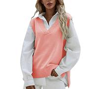 Generisch Cardigan Femme Noir Laine Femme Casual Sans Manches Col en V Tricoté Côtelé Fendu Pull Gilet Chemisier Pull Pull Gilet Blouse Pull Débardeurs Femmes Tricot, Rose, taille unique