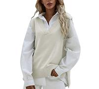 Generisch Cardigan Femme Noir Laine Femme Casual Sans Manches Col en V Tricoté Côtelé Fendu Pull Gilet Chemisier Pull Pull Gilet Blouse Pull Débardeurs Femmes Tricot, beige, taille unique