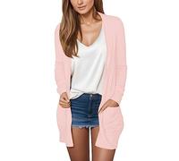 Generisch Cardigan léger pour femme avec ouverture sur le devant pour la mi-saison, pull fin à manches longues, manteau décontracté, haut polyvalent, Rose, L