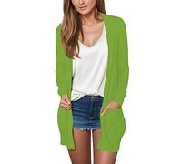 Generisch Cardigan léger pour femme avec ouverture sur le devant pour la mi-saison, pull fin à manches longues, manteau décontracté, haut polyvalent, vert, S