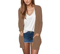 Generisch Cardigan léger pour femme avec ouverture sur le devant pour la transition - Pull fin à manches longues - Manteau décontracté à boutons, kaki, XXL