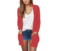 Generisch Cardigan léger pour femme avec ouverture sur le devant pour la transition - Pull fin à manches longues - Manteau décontracté à boutons, rouge, XXL