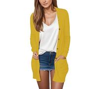 Generisch Cardigan léger pour femme avec ouverture sur le devant pour la transition - Pull fin à manches longues - Manteau décontracté à boutons, jaune, XXL