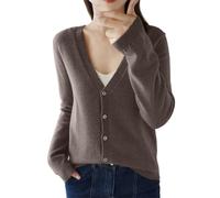 Generisch Cardigan léger pour femme - Col en V - Élégant - Manches longues - Léger - Couleur unie - Coupe ample - Sous-vêtement classique - Cardigan tendance, O Marron., L