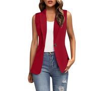 Generisch Cardigan léger sans manches pour femme - Ouverture sur le devant - Tunique - Léger - Décontracté - Automne - Printemps, rouge, L