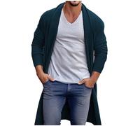 Generisch Cardigan long en tricot pour homme - Couleur unie - Maille fine - Veste en coton - Coupe-vent - Pull léger en tricot - Manteau de mi-saison, Bleu foncé., L
