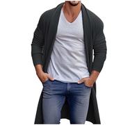 Generisch Cardigan long en tricot pour homme - Couleur unie - Maille fine - Veste en coton - Coupe-vent - Pull léger en tricot - Manteau de mi-saison, Noir , L