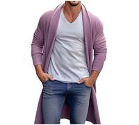 Generisch Cardigan long en tricot pour homme - Couleur unie - Maille fine - Veste en coton - Coupe-vent - Pull léger en tricot - Manteau de mi-saison, lilas, 3XL