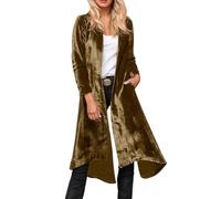 Generisch Cardigan long en velours ouvert de luxe pour une mode élégante avec une coupe ample et une veste anti-poussière avec poches, or, S
