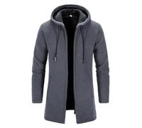 Generisch Cardigan long pour homme, pull en tricot avec fermeture éclair et poches, veste de transition, coupe ajustée, élégante, veste à capuche, couleur unie, classique, veste d'hiver, loisirs