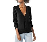 Generisch Cardigan pour femme - Tricot court - Col en V - Boutonnière - Open Front - Élégant et décontracté - Veste en tricot - Manteau en tricot - Manches longues - Pull d'extérieur, Noir , M