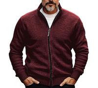 Generisch Cardigan pour homme avec fermeture éclair, pull de grande taille, col haut, couleur unie, cardigan, de loisirs, polyvalent, veste d'hiver légère et confortable