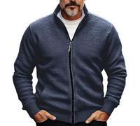 Generisch Cardigan pour homme avec fermeture éclair, pull de grande taille, col montant, uni, cardigan, pour les loisirs, polyvalent, veste d’hiver légère et confortable, Bleu marine, XXXL
