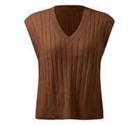 Generisch Cardigan sans manches pour femme - Imprimé décontracté - Sans manches - Col en V - Maille côtelée - Fendu - Pull - Gilet - Blouse - Gilet de tennis pour femme, marron, XL