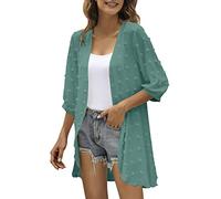 Generisch Cardigans d'été pour hommes avec manches trois-quarts, ouvert sur le devant, cardigan léger à pois, cardigan drapé à volants cardigan de plage kimono court, Vert menthe., S