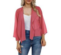 Generisch Cardigans Femmes Casual Léger Ouvert Avant Doux Drapé Manches 3/4 Cardigan Femme Léger Casual Coat Maillot de Bain Couverture Plage, Rouge pastèque, S