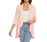 Generisch Cardigans Femmes Casual Léger Ouvert Avant Doux Drapé Manches 3/4 Cardigan Femme Ouvert Avant Veste Maillots de Bain Couverture Plage Couverture Up Léger Manteau Décontracté, Rose, XXL