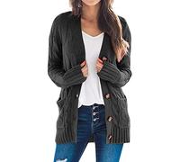 Generisch Cardigans longs pour femmes pulls femmes manches ouvertes tricot bohème long patchwork manteau cardigan poches avant pull velours chemisier, gris foncé, S