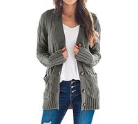 Generisch Cardigans longs pour femmes pulls femmes manches ouvertes tricot bohème long patchwork manteau cardigan poches avant pull velours chemisier, gris, 3XL